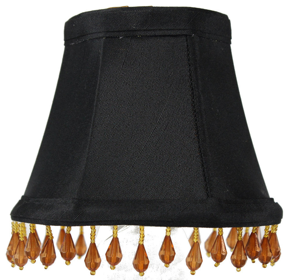 Candelabra Stretch With Gold Liner, Amber Beads Premium Lampshade 3"x5"x4"