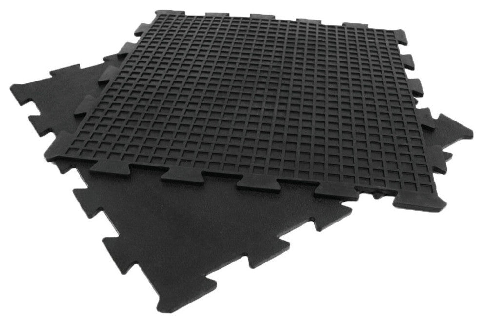 Rubber-Cal "Armor Lock" Interlocking Rubber Tiles, Black, 12 Pack