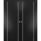 French Double Pocket Doors 36x84 | Planum 0410 Matte Black | Kit Trims Rail