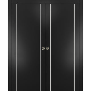 French Double Pocket Doors 36x84 | Planum 0410 Matte Black | Kit Trims Rail
