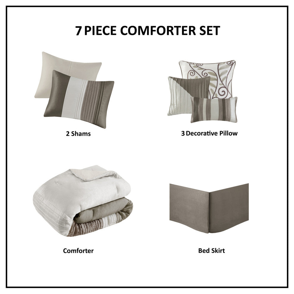 Madison Park Polyoni-Pieced And Pleated 7-Piece Comforter Set, Khaki