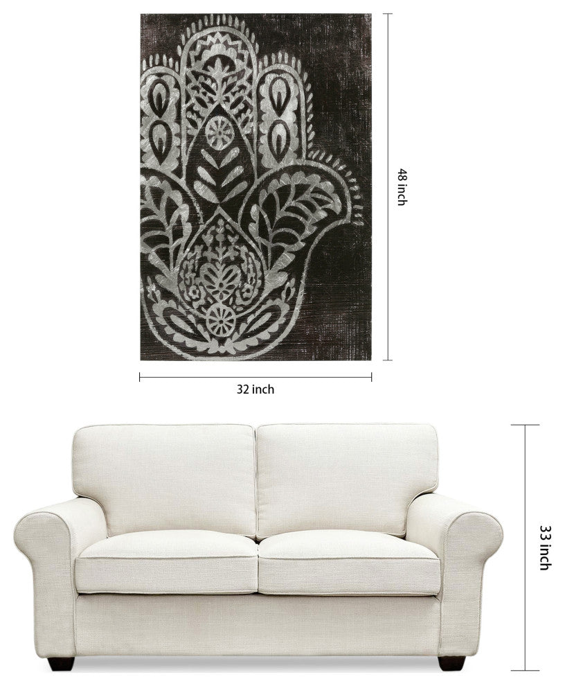 "Night Hamsa I" Wall Art Reverse Printed Tempered Glass With Silver Leaf