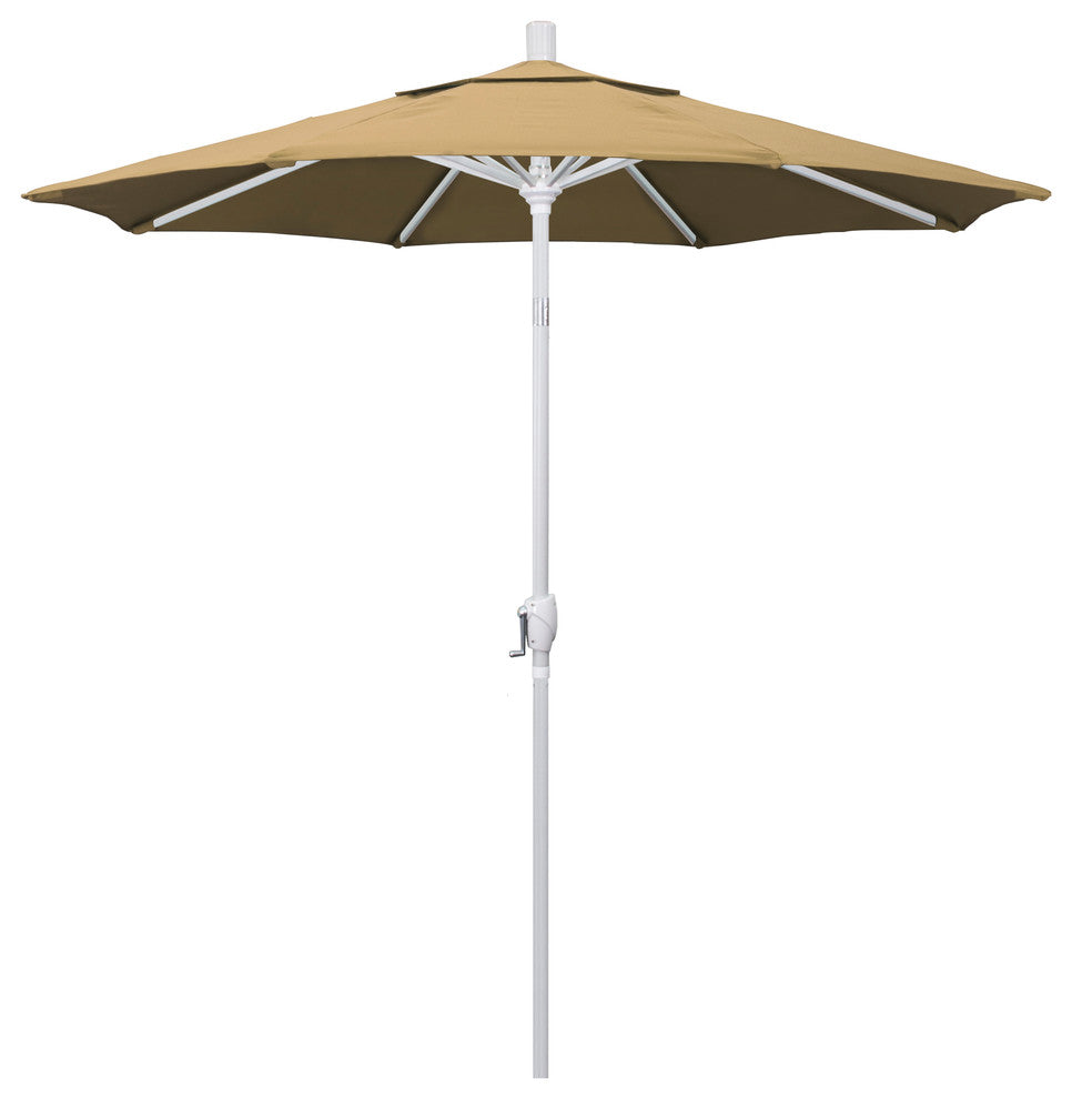 7.5' Matted White Push-Button Tilt Crank Aluminum Umbrella, Champagne Olefin