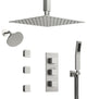 Thermostatic Dual Heads 12" Rainfall Shower System With 3 Body Jets, Brushed Nickel