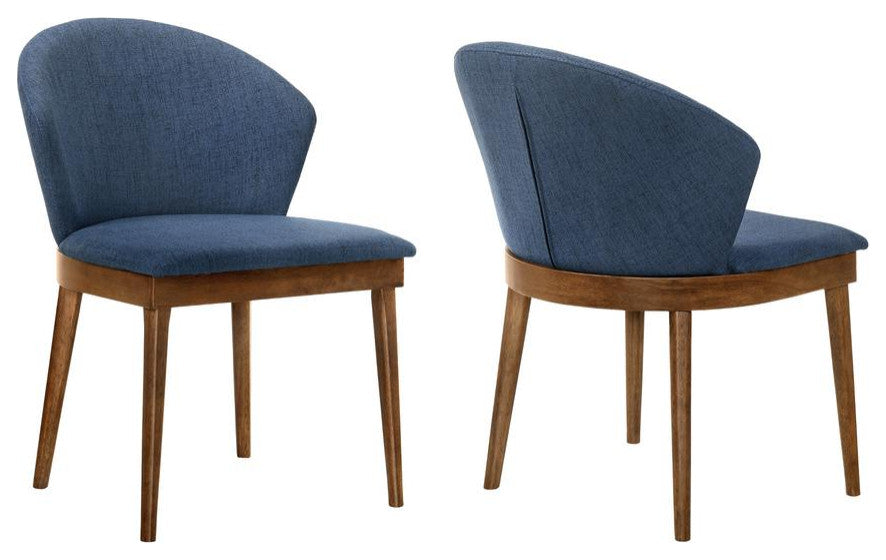 Juno Blue Fabric and Walnut Wood Dining Side Chairs - Set of 2