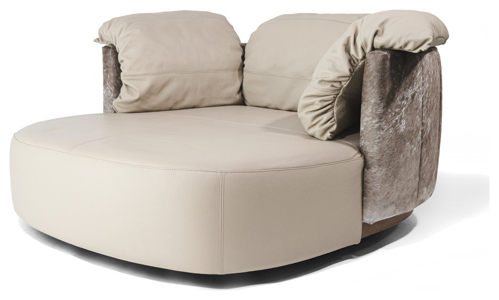 Leather Swivel Love Chair, Taupe