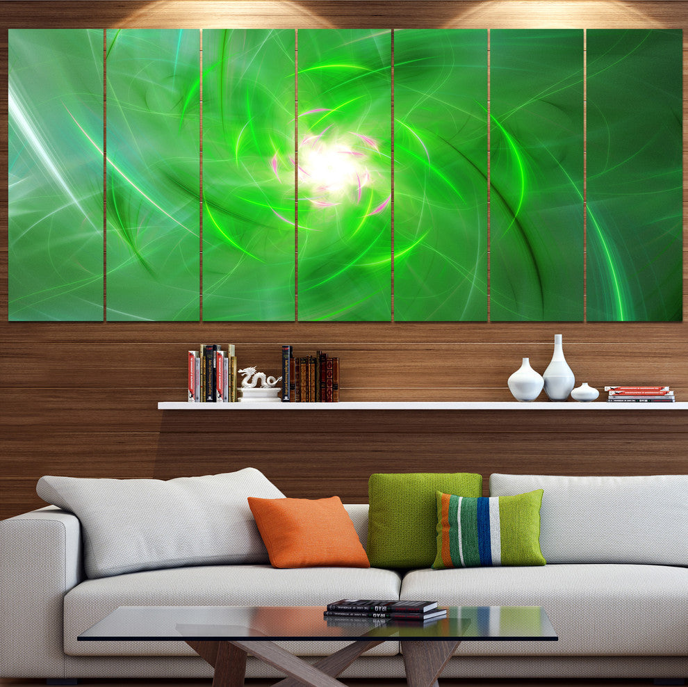 Light Green Fractal Whirlpool, Abstract Wall Art Canvas, 83"x32", 7 Panels