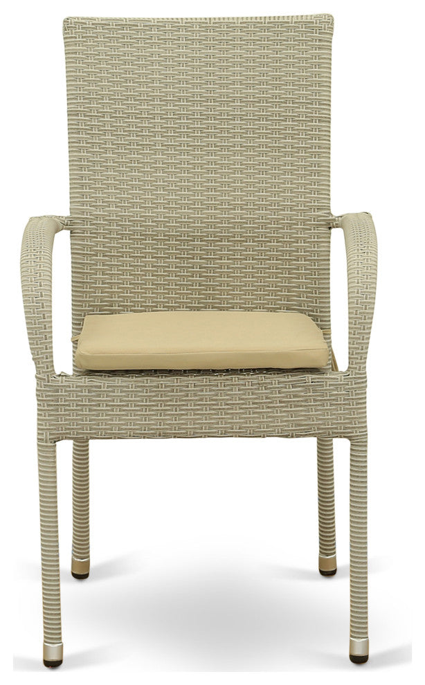 5Pc Outdoor- Natural Color Wicker Dining Set, Patio Table, 4 Armchair