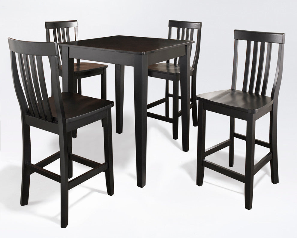 5-Piece Pub Dining Set With Tapered Leg and School House Stools