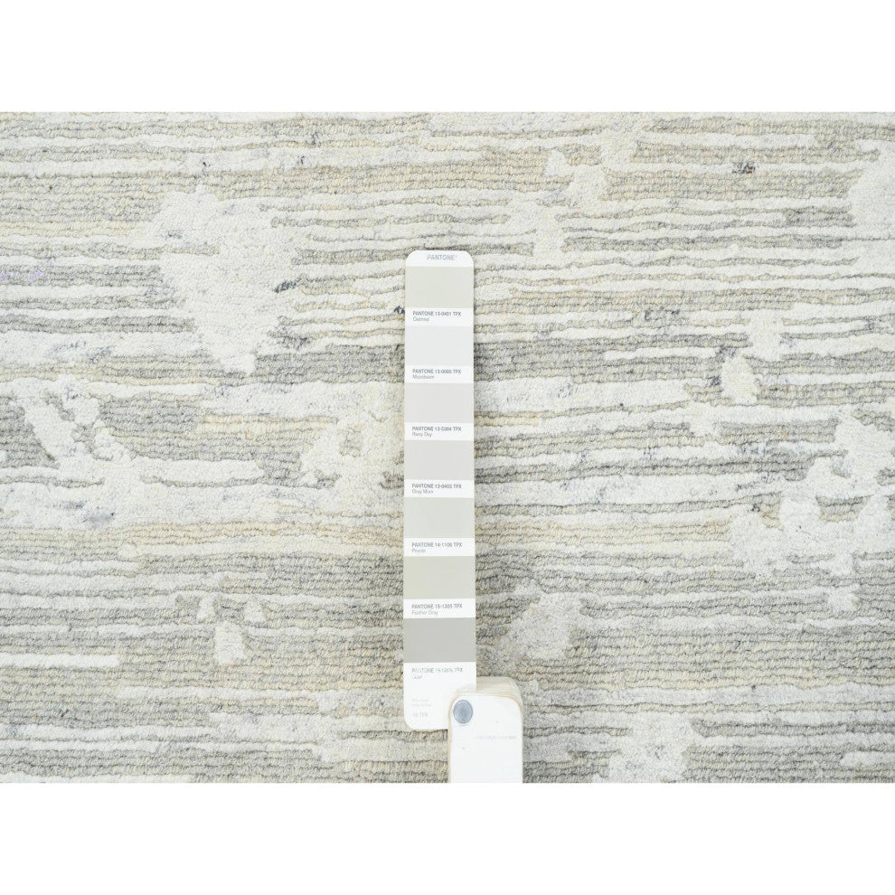 Light Gray Natural Wool Hand Knotted Modern Design Oversized Rug, 14'0"x19'9"