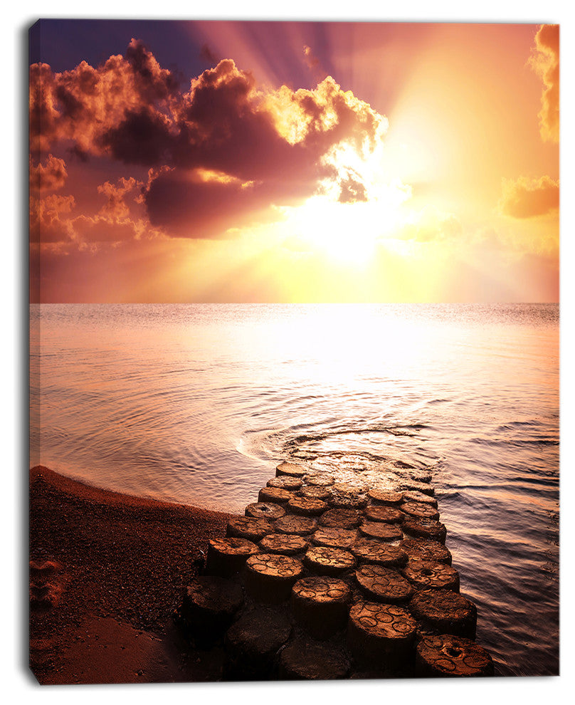 Stunning Beach with Old Bridge, Seascape Canvas Art Print, 12"x20"