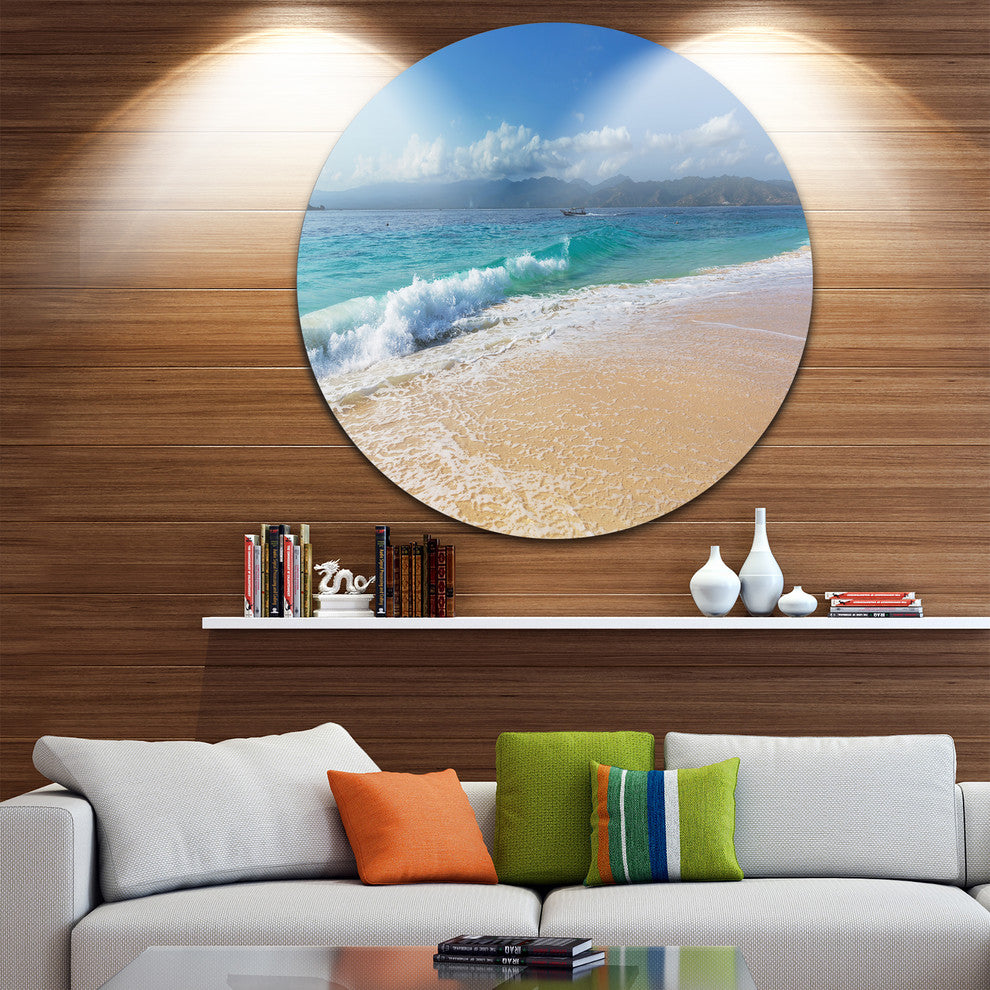 Blue Beach In Gili Island, Seashore Disc Metal Wall Art, 36"