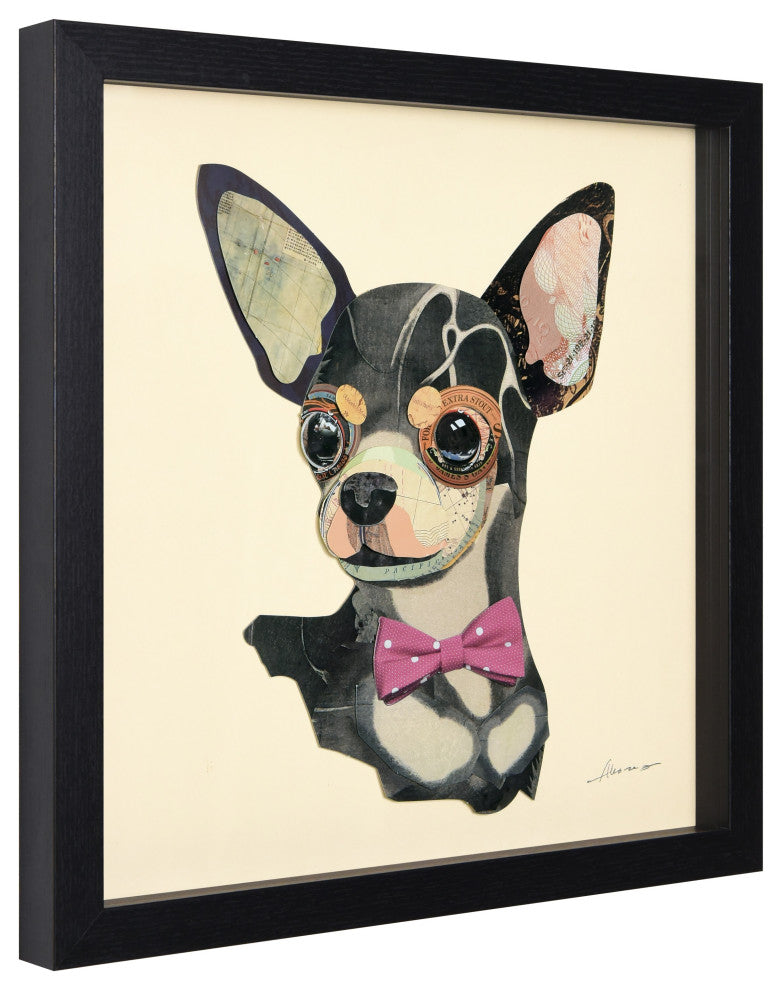Chihuahua Dog Dimensional Handmade Collage Wall Art Framed Under Glass