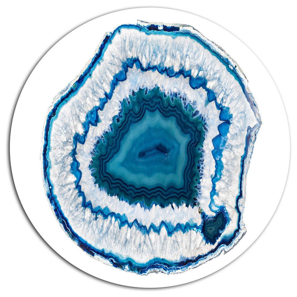 Blue Agate Crystal, Abstract Large Disc Metal Wall Art, 23"