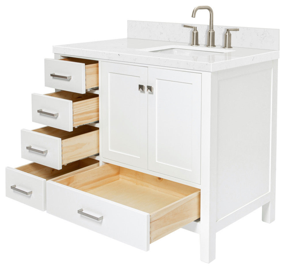Ariel Cambridge 42" Right  Single Rectangle Sink Vanity, Carrara Quartz