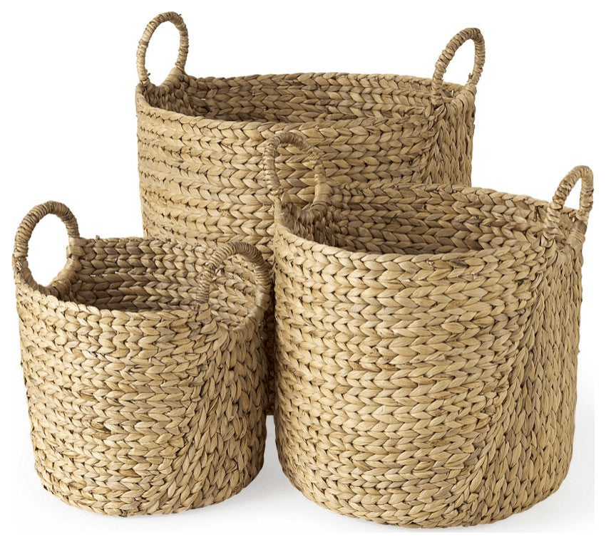 Set of Three Braided Wicker Storage Baskets