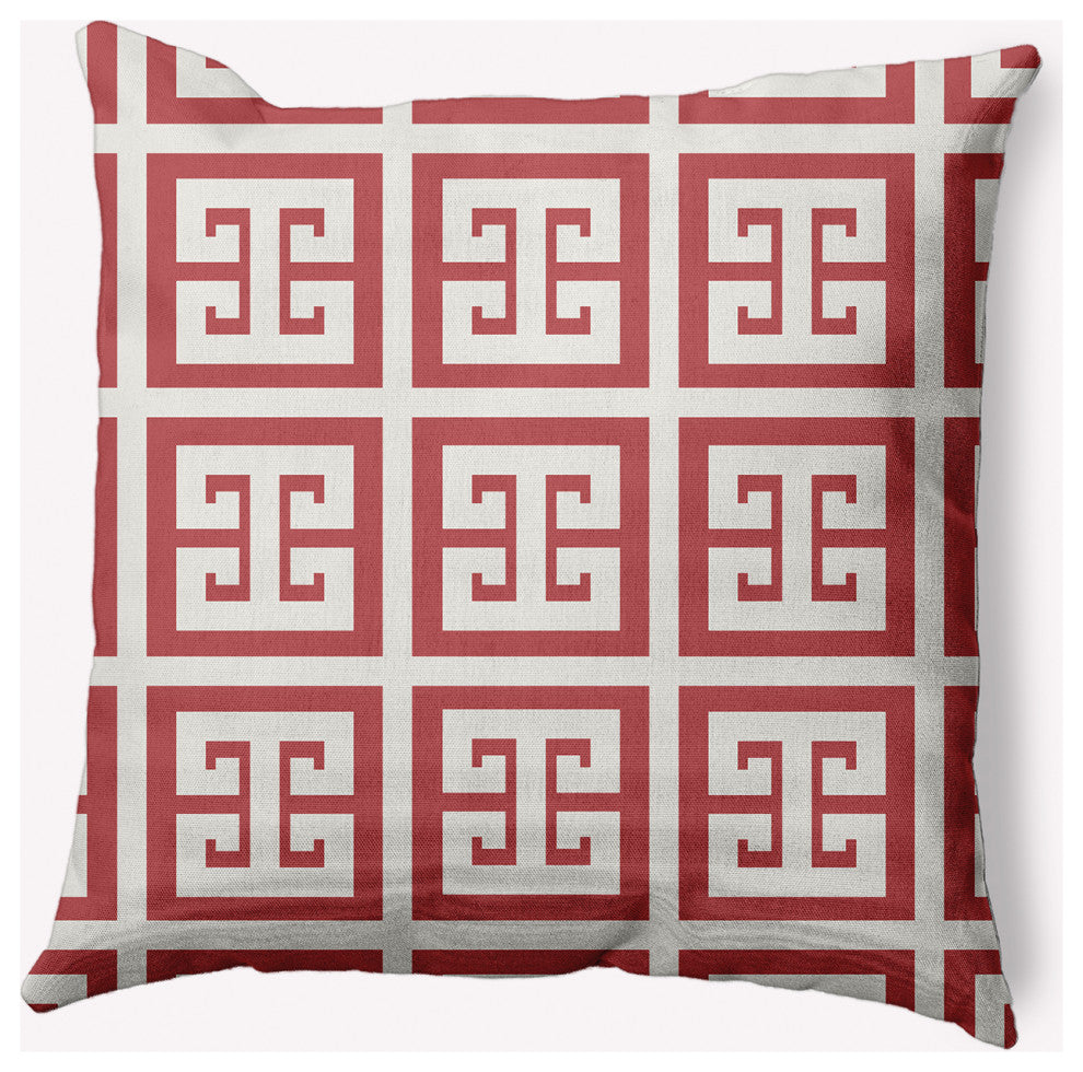 26x26" Greek Key Patterned Nautical Decorative Indoor Pillow, Ligonberry Red