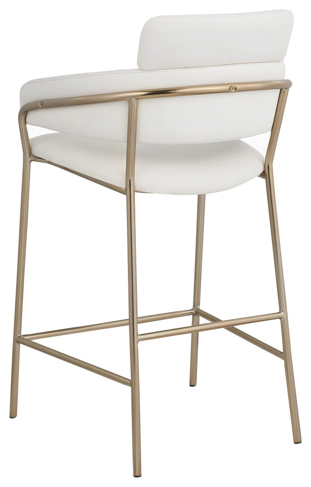 Yara Beige Velvet Upholstered Counter Stool, Cream