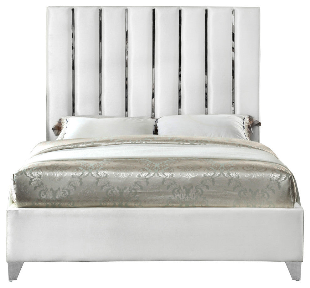 Enzo Velvet Bed, White, King