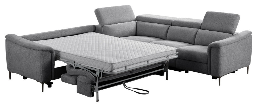 Divani Casa Coffman Modern Grey Fabric Sectional Sofa With Sofa Bed + Recliner