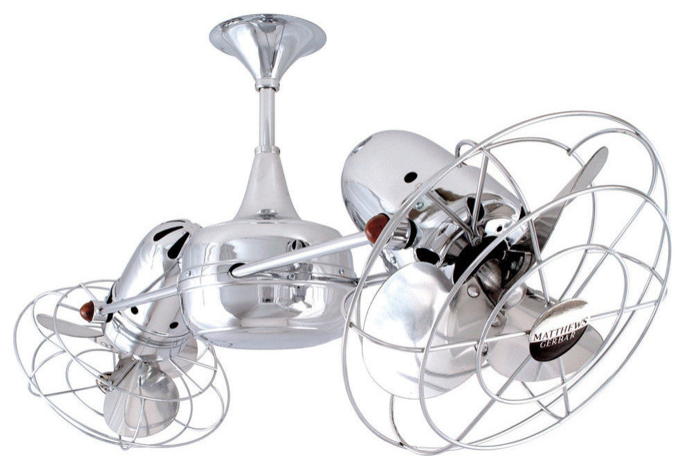 Duplo Dinamico Dual Ceiling Fan - Metal Blades in Polished Chrome (Damp Rated)