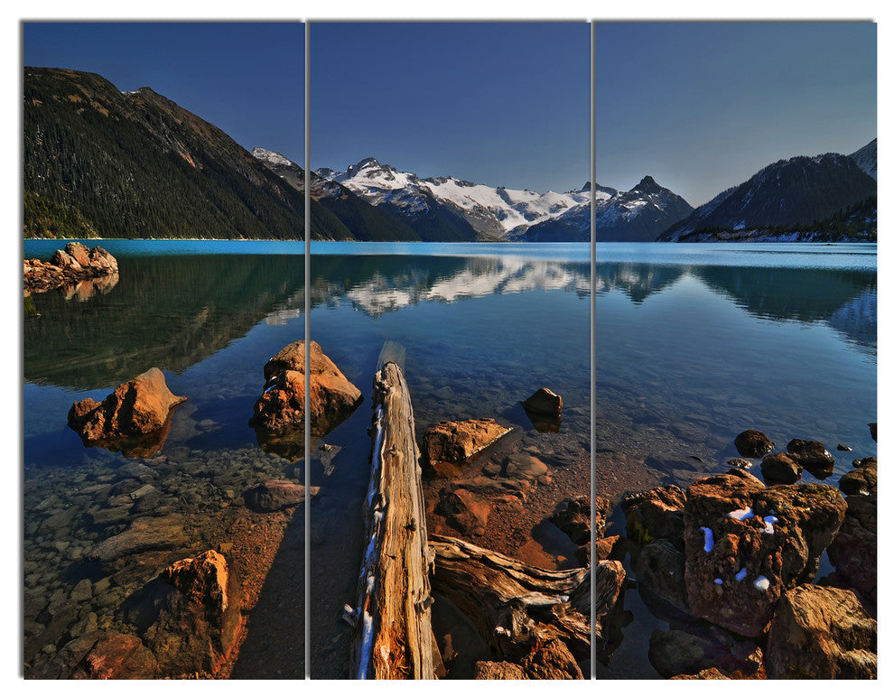Logs in Mountain Lake, Landscape Triptych Canvas Art Print, 36x28, 3 Panels