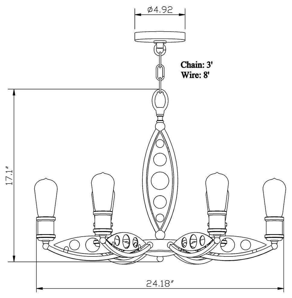 6 Light Chandelier, Antique Bronze