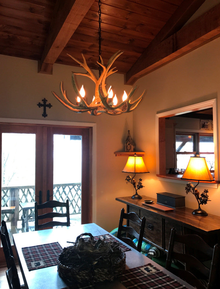 Mule Deer Single Tier Antler Chandelier Light, Medium, No Shades