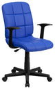 Flash Furniture Mid Back Quilted Office Swivel Chair with Arms in Blue