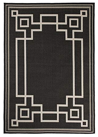 Outdoor Collection Oriental Area Rug - UV Safe Rug, Black, 5'3"x7'6"