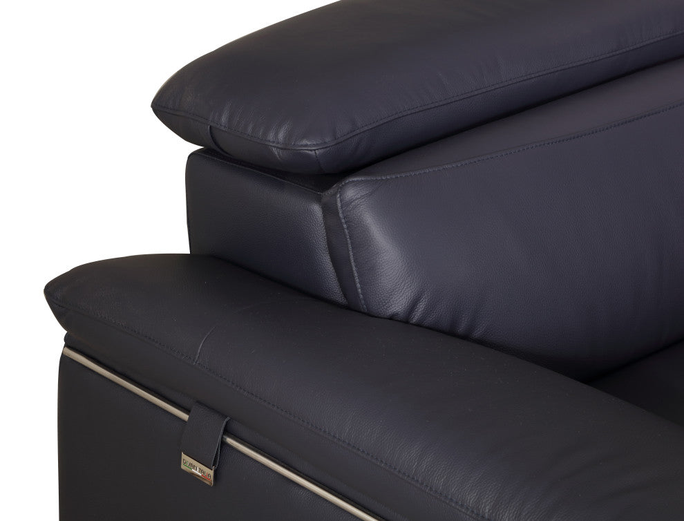 Lazio Contemporary Genuine Italian Leather Loveseat Navy