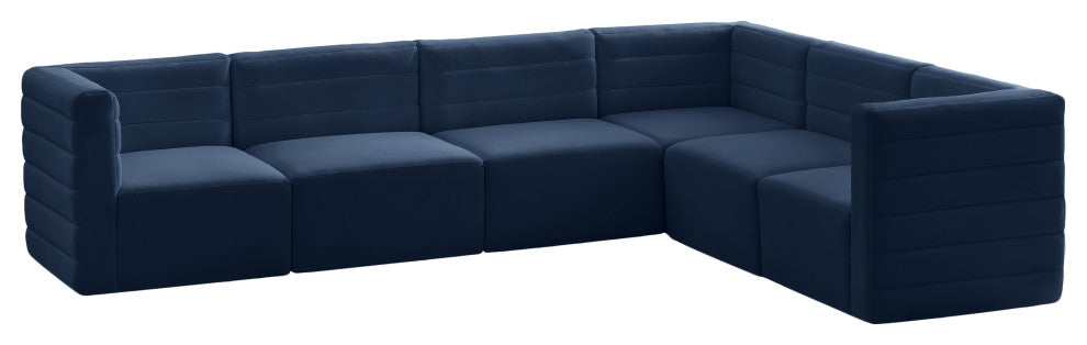 Quincy Velvet Upholstered 6-Piece L-Shaped Modular Sectional, Navy