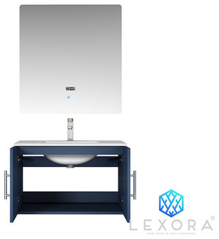 Geneva 30" Single Vanity, No Top and 30" LED Mirror, Navy Blue