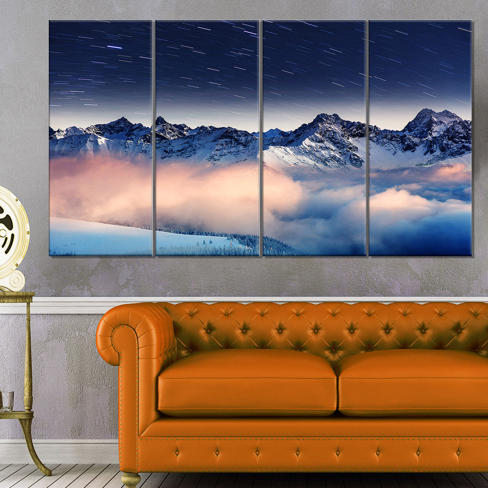 Milky Way Over Frosted Mountains, Landscape Canvas Art Print, 48"x28", 4 Panels
