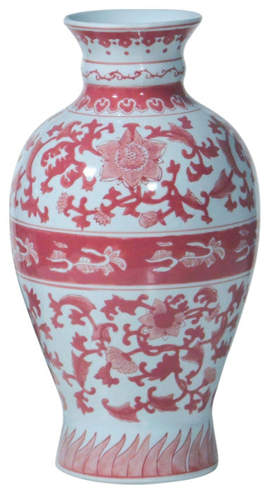 17" Porcelain Vase With Floral Design