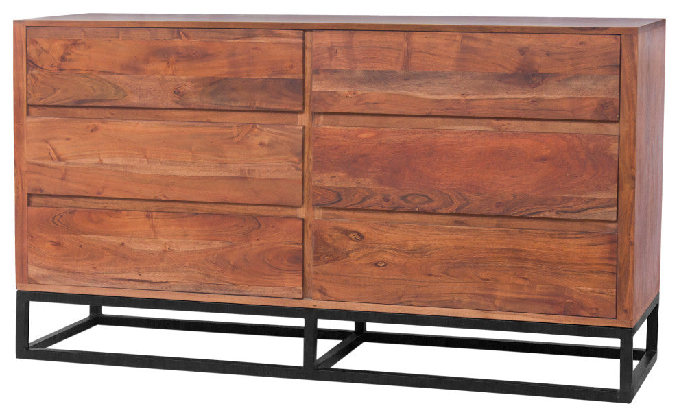 Modern Acacia Wood Dresser or Display Unit With Metal Base Walnut Brown/Black