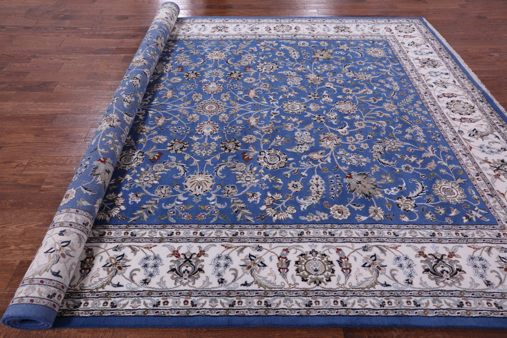 9' 1" X 12' 3" Persian Nain Hand-Knotted Wool and Silk Rug Q11612