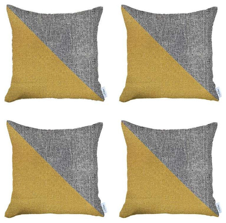 Set of 4 White and Yellow Diagonal Pillow Covers