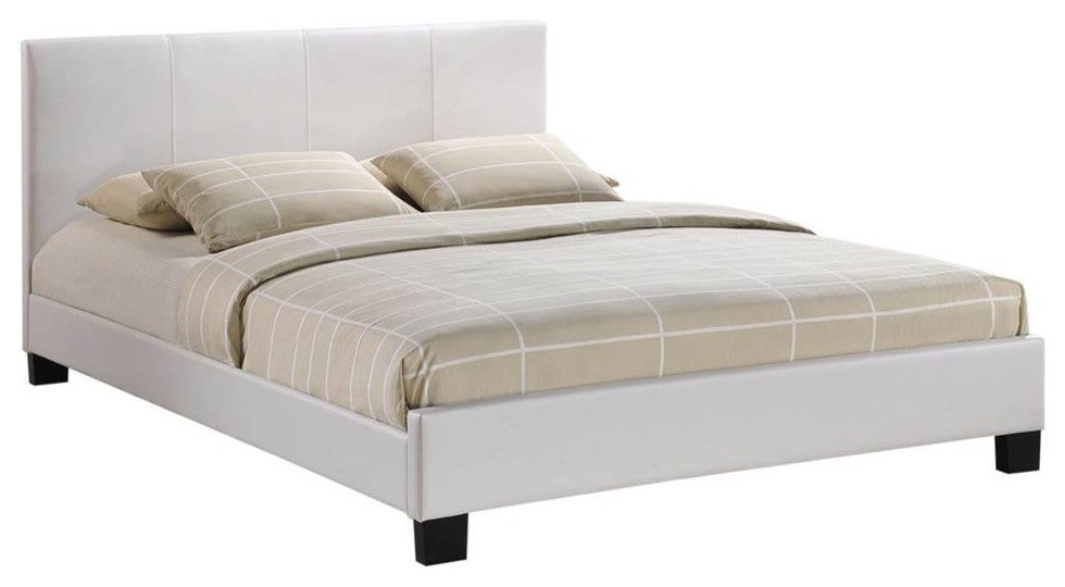 Modern Contemporary Queen Size Vinyl Bed Frame, White Faux Leather
