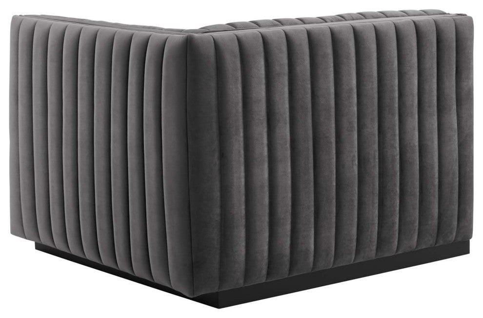 Conjure Channel Tufted Performance Velvet 4-Piece Sofa, Black Gray