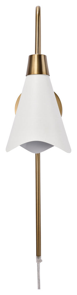 Tango 1-Light Wall Sconce, Matte White With Burnished Brass
