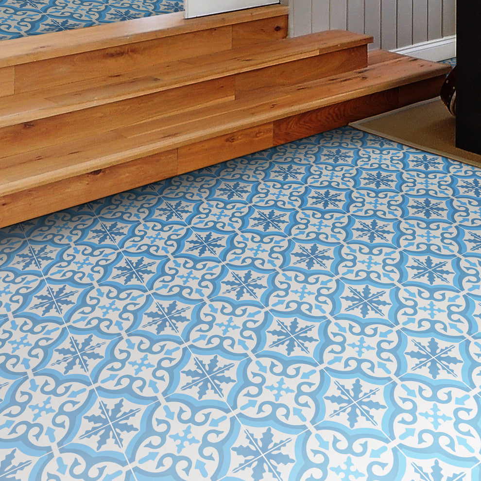 8"x8" Argana Handmade Cement Tile, Dark/Light Blue, Set of 12