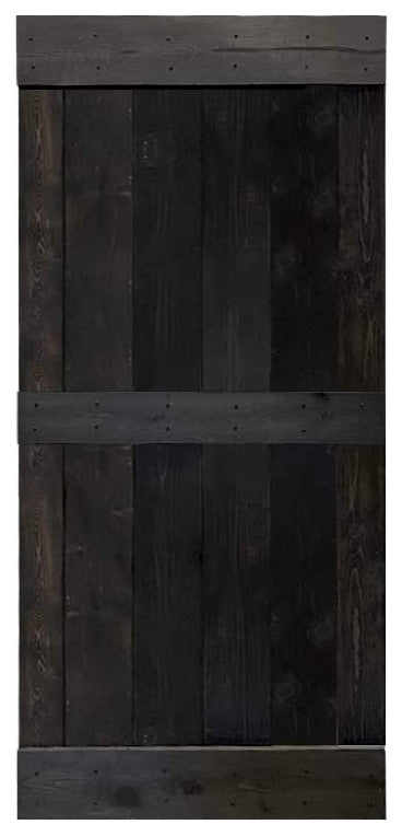 Stained Solid Pine Wood Sliding Barn Door, Charcoal Black, 38"x84", Mid-Bar