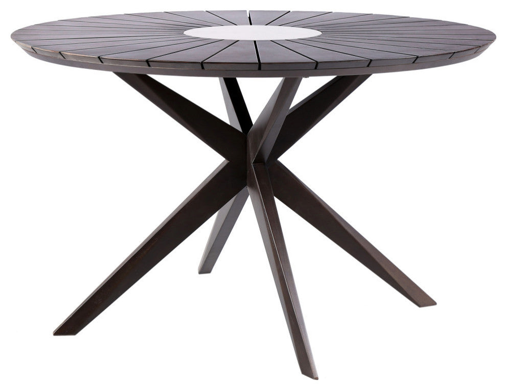 Sachi Outdoor Round Dining Table, Dark Eucalyptus