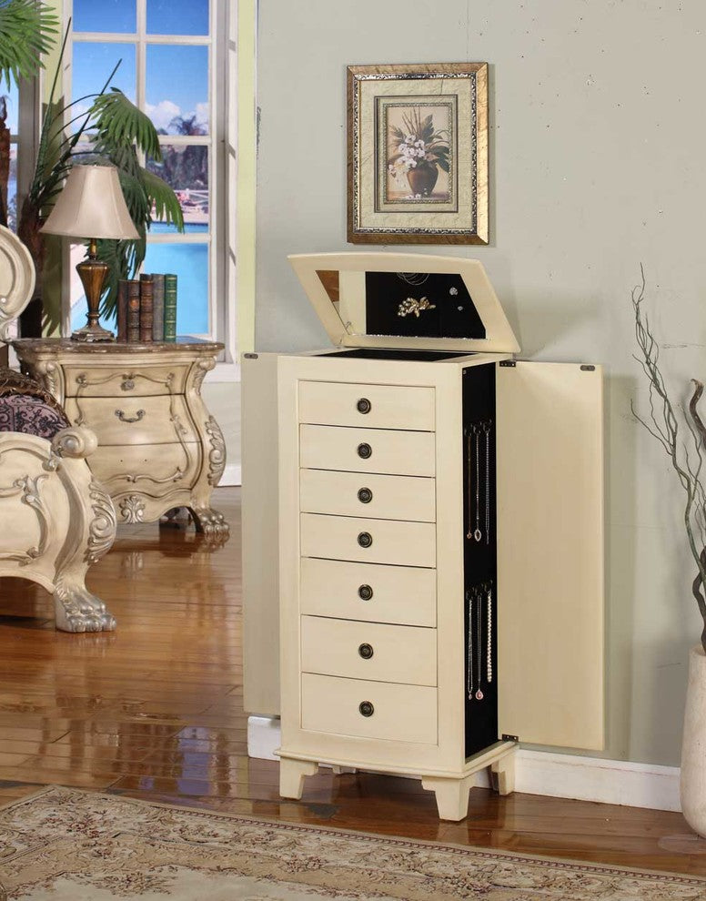 Cayman 6-Drawer Locking Jewelry Armoire, Cream