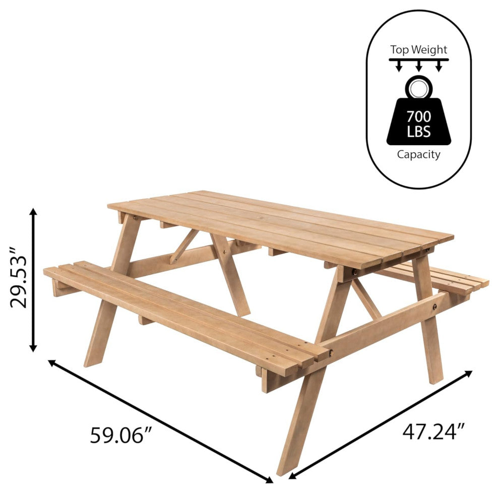 Eucalyptus Wood Outdoor Dining Set with Table, Umbrella Hole and Benches, Light Teak