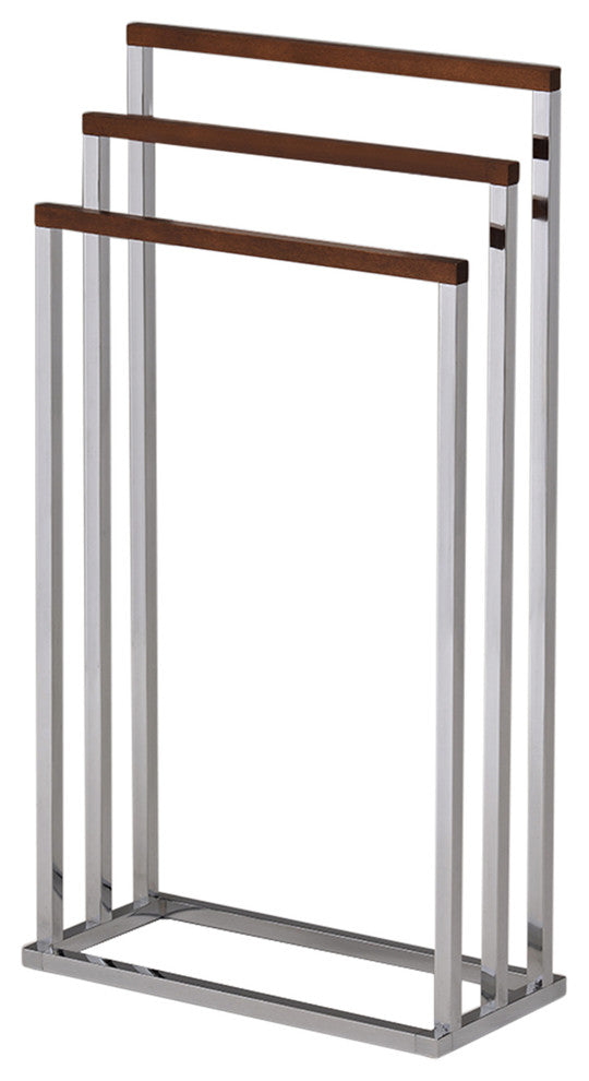 Barcelona Standing Towel Rack, Chrome and Walnut
