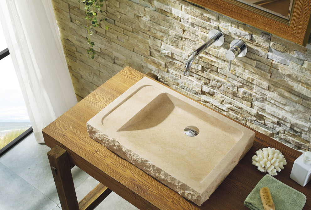 Virtu Orion Natural Stone Bathroom Vessel Sink, Galala Beige Marble