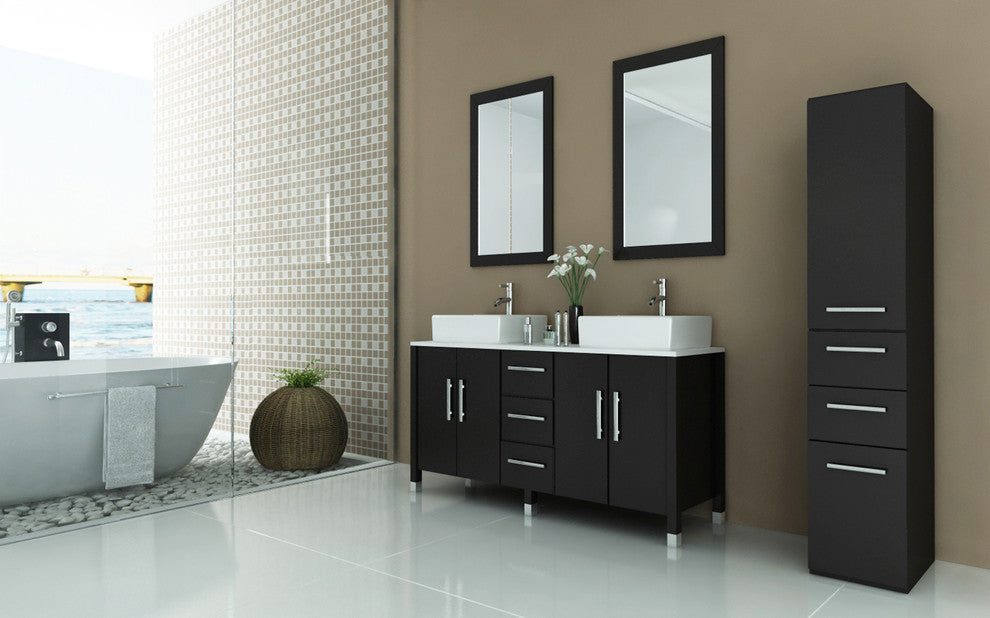59" Sirius Double Vessel Sink Modern Bathroom Vanity with Phoenix Stone Top