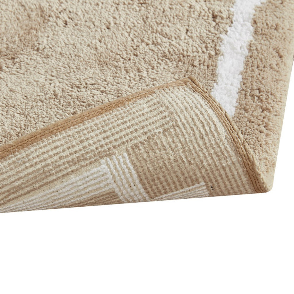 Madison Park Evan High Pile Bordered Bathroom Rug, Blue, Taupe, Runner